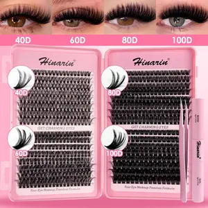 608 Pcs Lash Cluster Set Individual Cluster Lashes D Curl 10-18mm Mixed Length DIY False Lashes 40D+60D+80D+100D Mixed Density Natural Fluffy Thick Includes Eyelash Glue & Tweezers