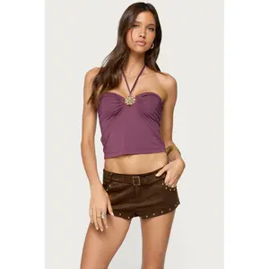 Abstract Metal Detail Halter Top