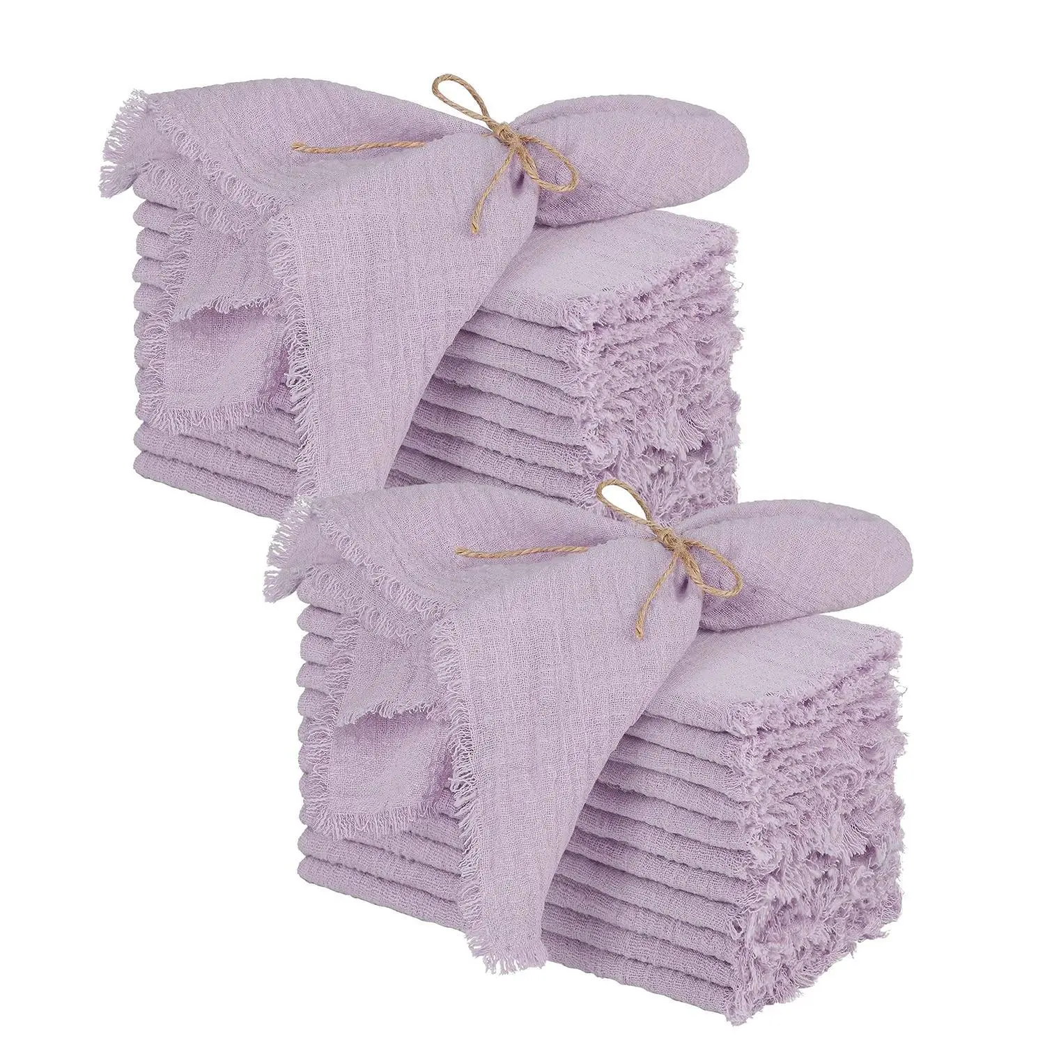 Wholesale 24pcs 32x32cm Square Purple 100% Cotton Gauze Napkins - Reusable Moisture Absorbent Bundled Pack Tableware for Wedding Party Table Decor, Retro Burrs Design Tea Towels, Reusable Cloth