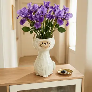 Cute Cat Flower Vase, Aesthetic Decoration, Unique Cat Design, Desktop Pen Holder, Small Floral Arrangement Container
