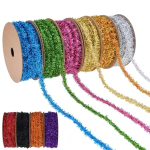 Christmas Tree Gift Packaging Must-edge Woolen Ribbon Decoration Glitter Velvet Christmas Garland Ribbon 10 Yards