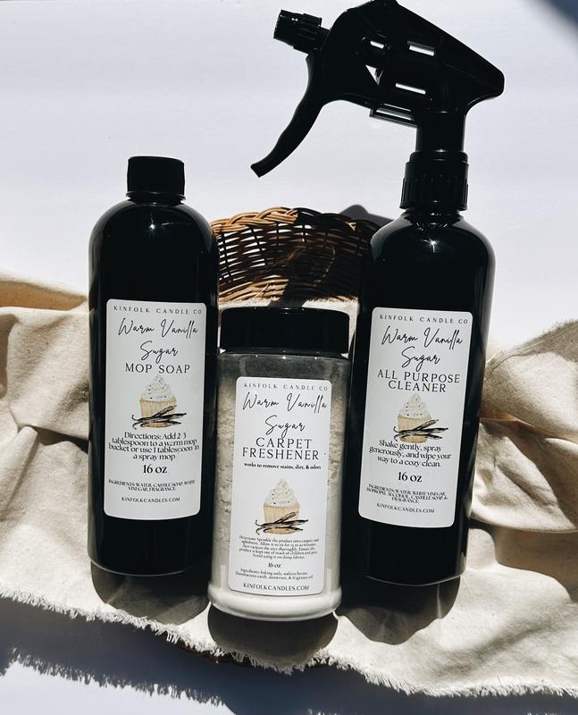 All-Purpose Cleaner, Mop Soap & Carpet Freshener Bundle – Cozy Aesthetic Whole Home Cleaning Set – Luxury, Bakery & Fresh Year-Round Scents – Multi-Surface Degreasing Spray, Floor Cleaner & Odor Eliminator