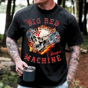 HA Sturgis Big Red Machine Piston Skull Support 81 T-Shirt, Biker Motorcycle Vintage Graphic Tee, Full Sizes, Full Colors