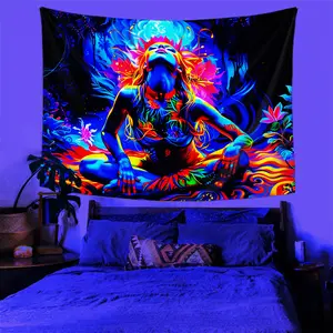 A Tapestry of The Original Tribal Goddess with a Strange Black Light, UV Reactive, Made of Polyester - a Multifunctional Aesthetic Home Accessory for Decorating Bedrooms, Living Rooms, And Offices