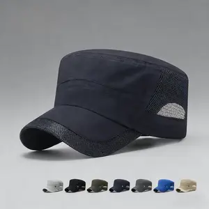Men's quick-drying hat, unisex, sun protection, thin, breathable mesh flat top hat, spring and summer outdoor baseball cap.