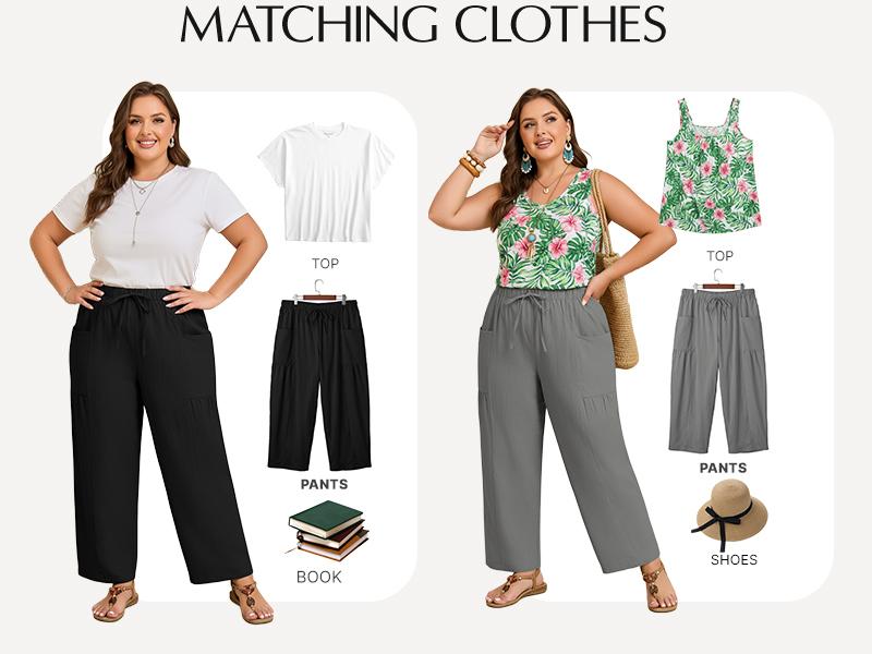 Eytino Womens Plus Size Wide Leg Pants Elastic Waist Drawstring Casual Palazzo Pants Cotton Lounge Trouser with Pockets(1X-5X) Eytino Womens Plus Size Wide Leg Pants Elastic Waist Drawstring Casual Palazzo Pants Cotton Lounge Trouser with Pockets(1X-5X)