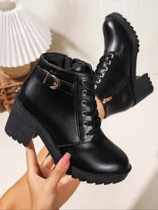 Women's Buckle Six-Hole Copper Plated Anti-Rust Zigzag Rubber Sole Single Shoe, Korean Fashion Wide Strap Casual Shoes, High Heel Thick Bottom Spring Summer Fall