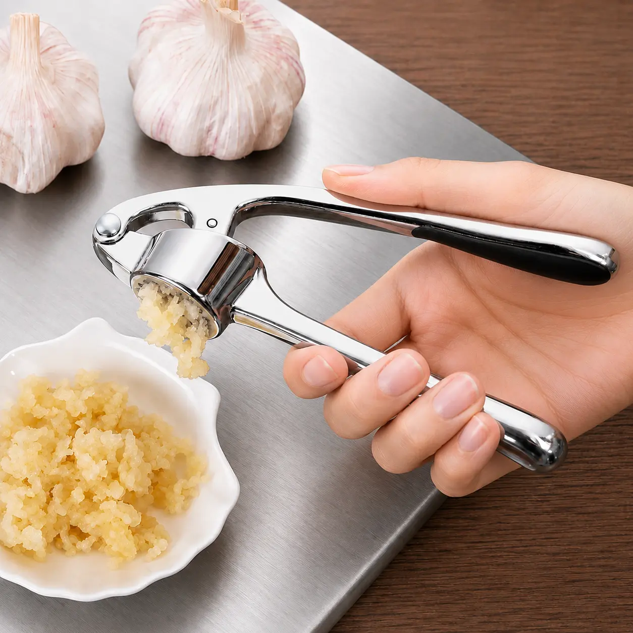 Morfakit Stainless Steel Garlic Press, Manual Garlic Crusher and Mincer with Ergonomic Easy-Squeeze Handle, Easy to Clean Kitchen Tool for Fresh Minced Garlic sohochic#party platter#salad bowl