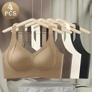 4 Pcs Full Cup Adjustable Underwear Women Bra Anti-sagging Large Size Seamless Ladies Thin Bra