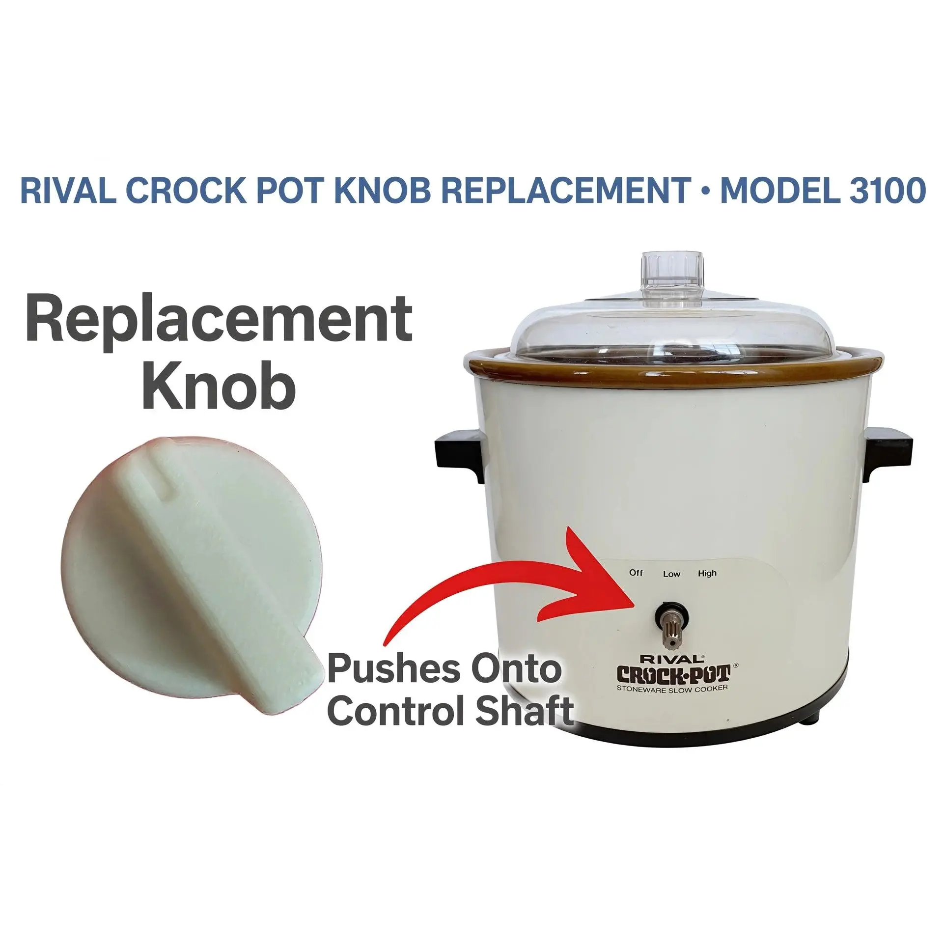 Rival Slow Cooker Replacement White Knobs - 2-Pack Push-On Heat-Resistant Control Knobs for Slow Cooker Users, Compatible with Models 3100, 3100/2, 3120, 3150/2, 3154, 3355, 3745