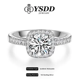 【#13 Classic】Solitaire Engagement Rings for Women Halo Ring Promise Rings for her 925 Sterling Silver for Women 0.5-2ct D Color VVS1 Clarity Synthetic Moissanite Size 4.75-9