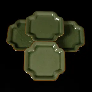 Chinese Style Dragon & Phoenix Pattern Ceramic Tray, Exquisite Handmade Ceramic Tray, Decorative Tray for Home Living Room Bedroom, Plates