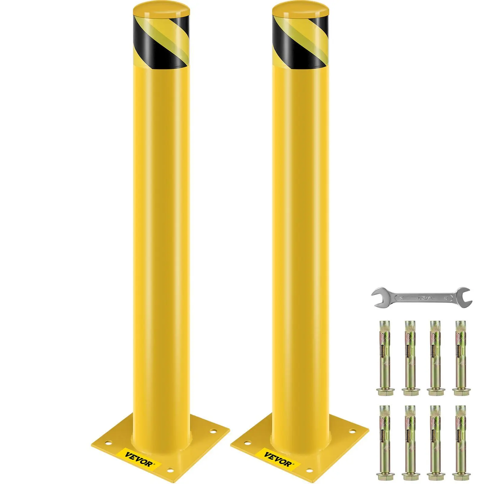【SummerFinds】VEVOR Safety Bollard,  36 Inch Height Bollard Post, 4.5 Inch Diameter Steel Pipe Safety Bollard Post, Yellow Steel Bollard, Steel Safety Bollard with 8 Anchor Bolts, Perfect for Traffic-Sensitive Area
