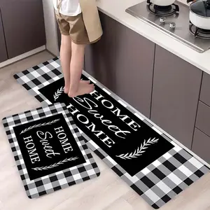 Christmas Plaid Kitchen Area Rug, Non-Slip Backing, Polyester Floor Mat, Home Decor, Halloween Gift Idea