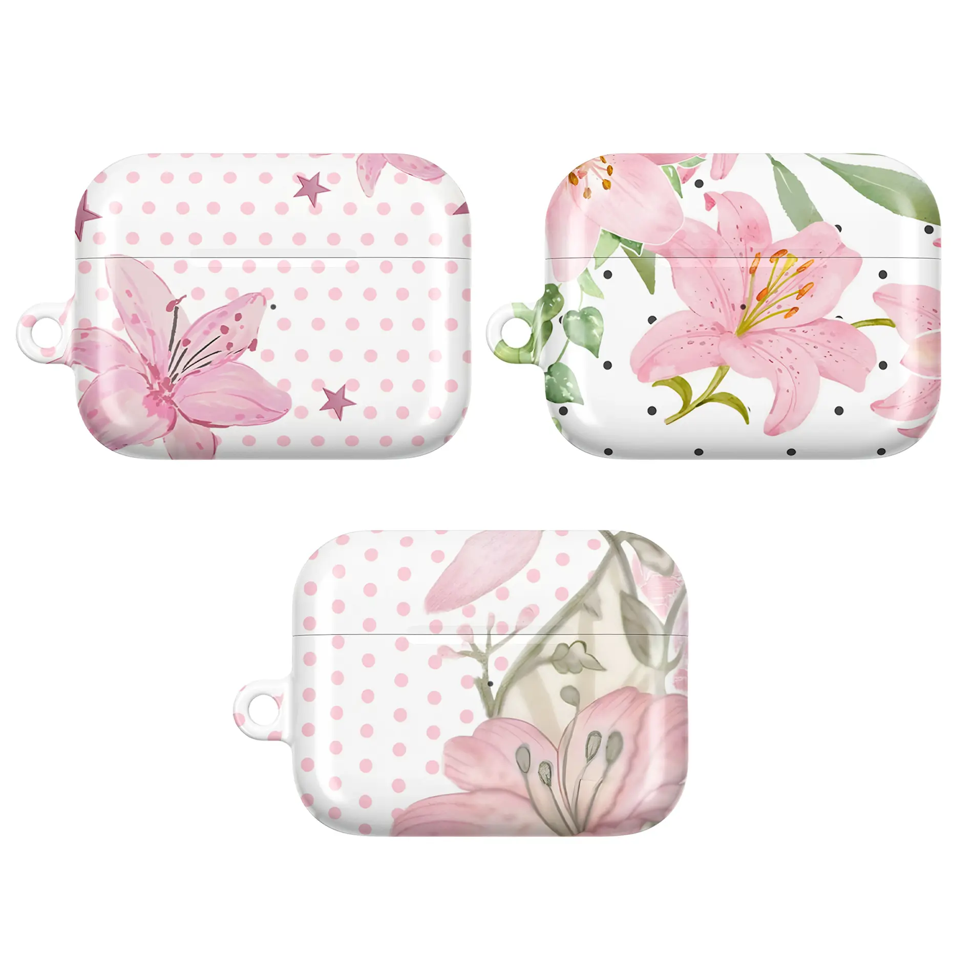 Pink Lily Flower AirPods Case – Cute Watercolor Botanical Lily & Polka Dot Cover for AirPods 1 2 3 4 Pro 1 Pro 2 Pro 3 | Aesthetic Floral Cottagecore Nature Lover Gift for Her