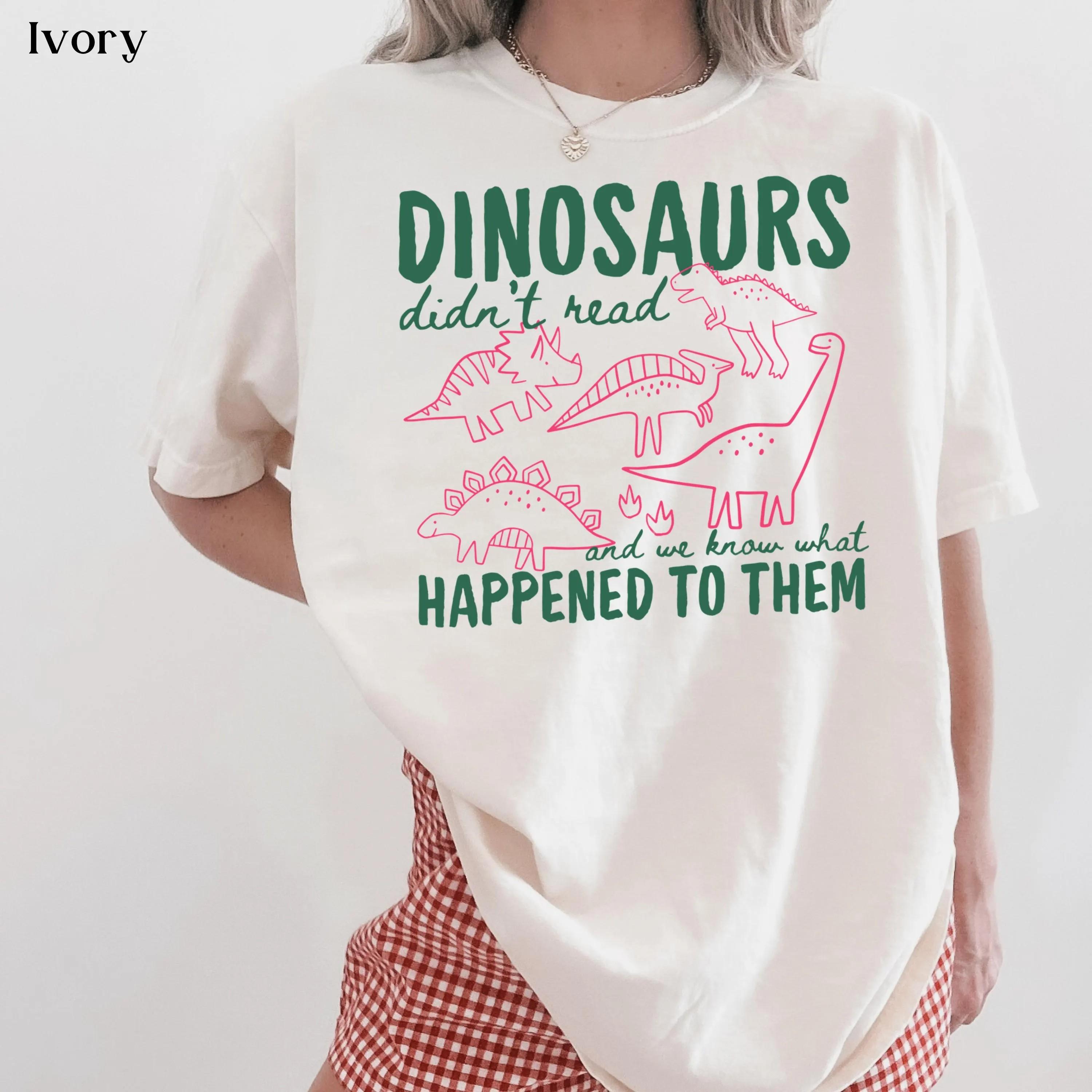 Comfort Colors Funny Dinosaurs Didn’t Read the Instructions T-Shirt, Book Lover Teacher Graphic Tee, Back to School Classroom Shirt, Reading Teacher Apparel, Teacher Appreciation Gift for Women & Men