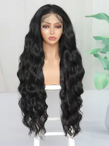 High-Quality Long Lace Front Wig with Baby Hair, 32 Inch Wavy Curly Synthetic Hair, Synthetic Material, Lace Front Design, Wave Curl Pattern, Daily Use or Party Wear for Women, Baby Hair Included