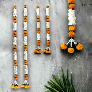 Timeless Jasmine Marigold Garland | Artificial Flowers for Diwali, Weddings & Events | Vibrant, Eco-Friendly Floral Decor | 2 Strings