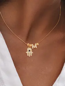 Women's Vintage Stainless Steel Chain Necklace, Initial Letter Necklace, Letter Zirconia Eye Palm Pendant, Casual All Season Jewelry