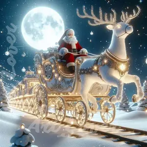 5D DIY Full Drill Round Diamond Painting - Diamond Art Kit Santa Claus, Sleigh, Reindeer Mosaic, Canvas - DIY Wall Decor, Home Wall Art, Perfect for Valentine's Day, Halloween, Christmas, Birthdays, and Anniversary Gifts.