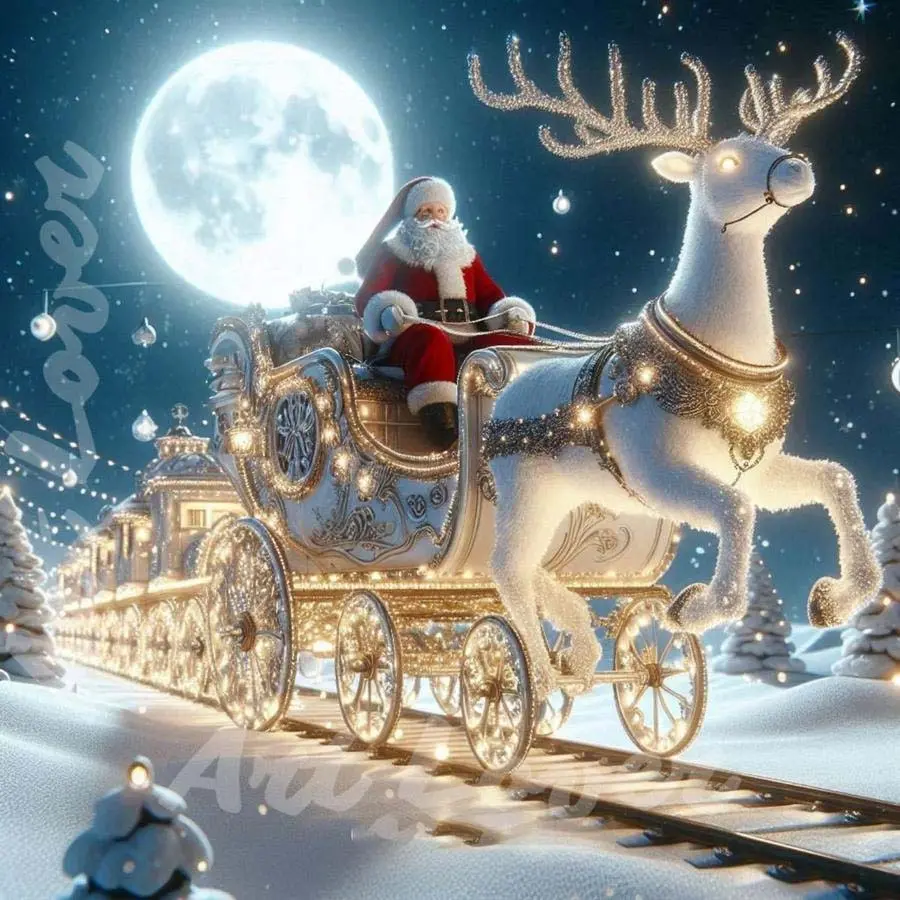 5D DIY Full Drill Round Diamond Painting - Diamond Art Kit Craft Santa Claus, Sleigh, Reindeer Mosaic, Canvas - DIY Wall Decor, Home Wall Art, Perfect for Valentine's Day, Halloween, Christmas, Birthdays, and Anniversary Gifts.