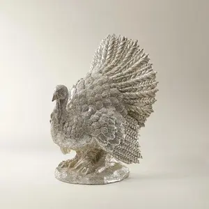 Z Gallerie Turkey 13" - Champagne Decor Sculpture Standing Tail Statue Decoration Western Figurine Ornaments Harvest Centerpieces Sparkle Lifelike