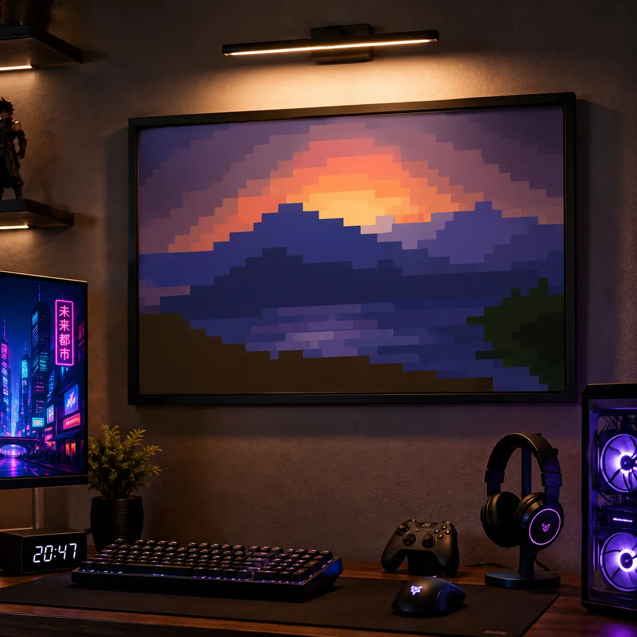 Official Minecraft Frameless Canvas Wall Art Print - Twilight-Themed 8-Bit Pixel Sunset Landscape, Gamer Room Hanging Decor, MC Desk Setup Accent