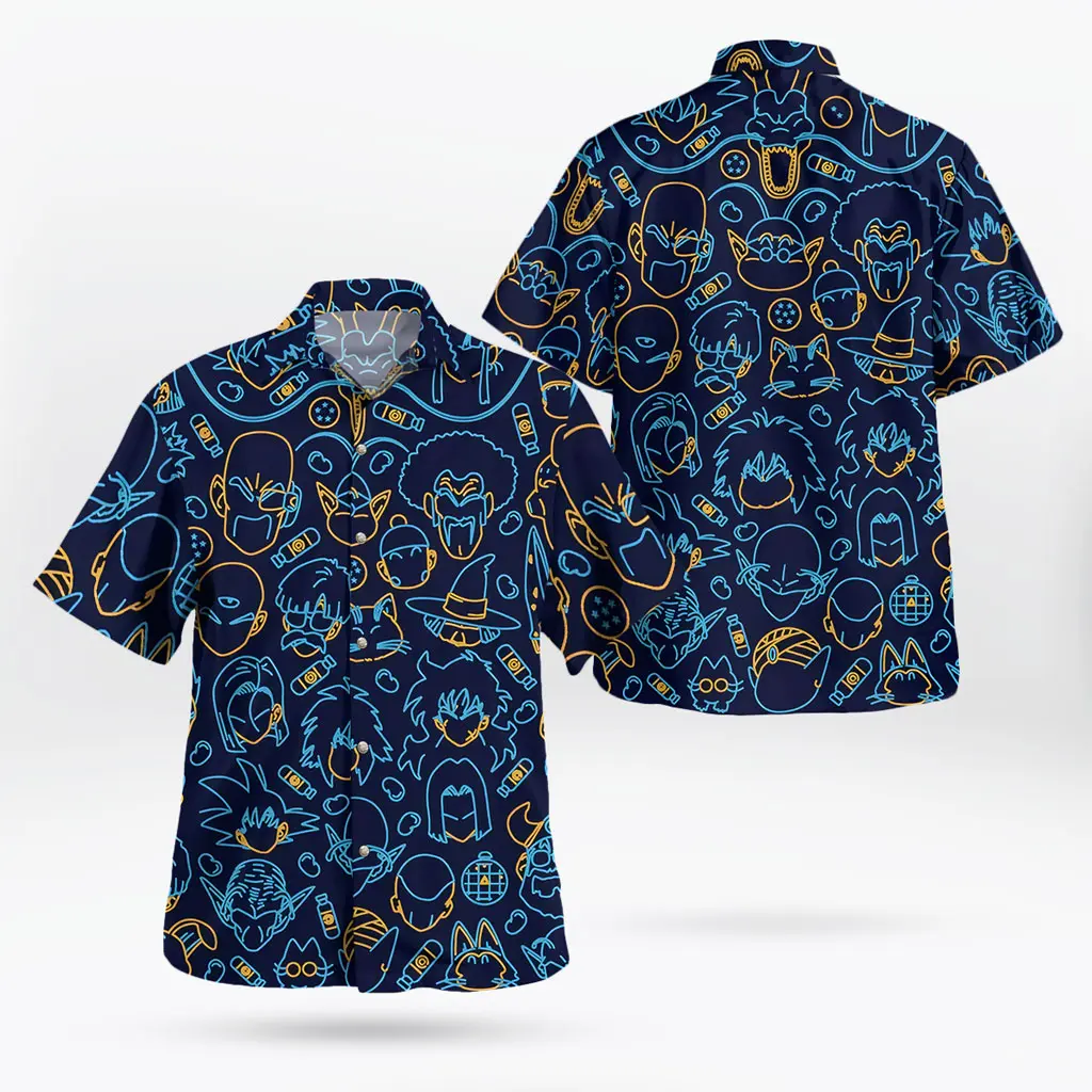 Anime Summer Fit, Anime Style Hawaiian Shirt,Dragon SketchCharacters Pattern Hawaiian Shirt, Summer Outfit, Unisex Shirt  #anime #aloha #masterroshi