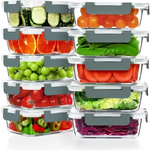 10 Pack Glass Meal Prep Containers, Airtight Glass Lunch Containers Set, Glass Food Storage Containers for Microwave, Oven, Freezer & Dishwasher