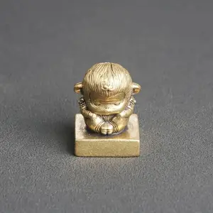 Brass Material Monkey King Statue, Creative Copper Sculpture Craft, Desktop Decoration Ornament, Antique Style, Gift Idea