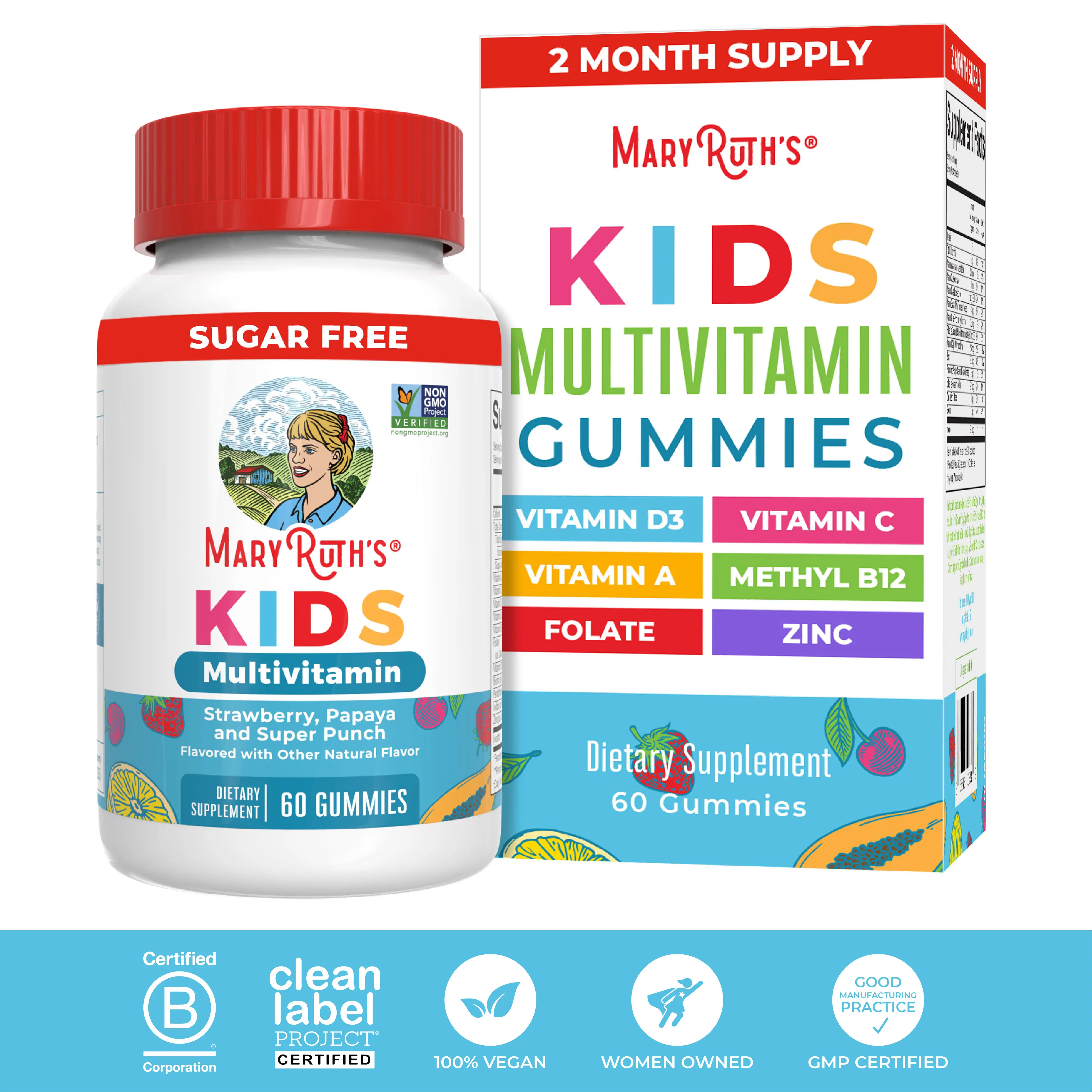 MaryRuth's Kids Multivitamin Gummies - Sugar Free - 2 Month Supply - Immunity - Bone Health - Non-GMO Project Verified - Vegan - Gluten Free