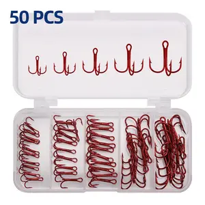 Fishing Treble Hooks, 50pcs Multi-size Carbon Steel Fishing Hook with Storage Box, Artificial Bait for Outdoor Fishing, Fishing Hook Set