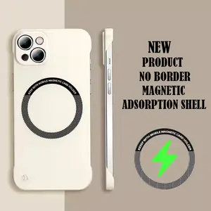 Compatible For IPhone 16/15/14/13/12 Pro Plus Max Phone Case Simple Solid Color Magnetic Suction Frameless Half-edged Ultra-thin Heat Dissipation Shell Mobile Phone Case Accessories Cover