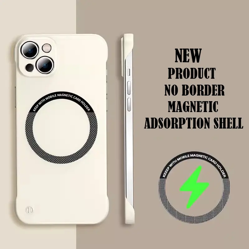 Magnetic Suction Frameless Half-Edged Ultra-Thin Heat Dissipation Solid Color TPU Protective Case for iPhone 12/13/14/15/16 Pro Plus Max, Shockproof Phone Aesthetic Mobile Accessory Cover, Accessories