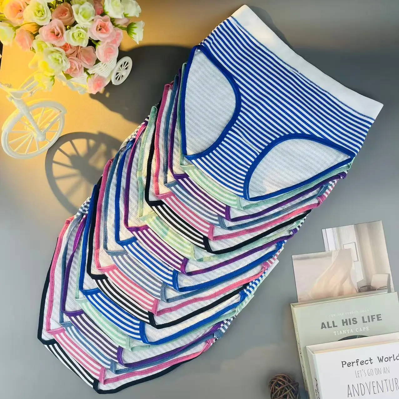 18pcs [Women Underwear] Women'S Plus-Size Underwear, Classic Colorful Striped Pattern, Breathable And Stretchy Women'S Plus-Size Briefs, Suitable For Daily Wear, All-Season Clothing Gifts (Colors Random Delivery)
