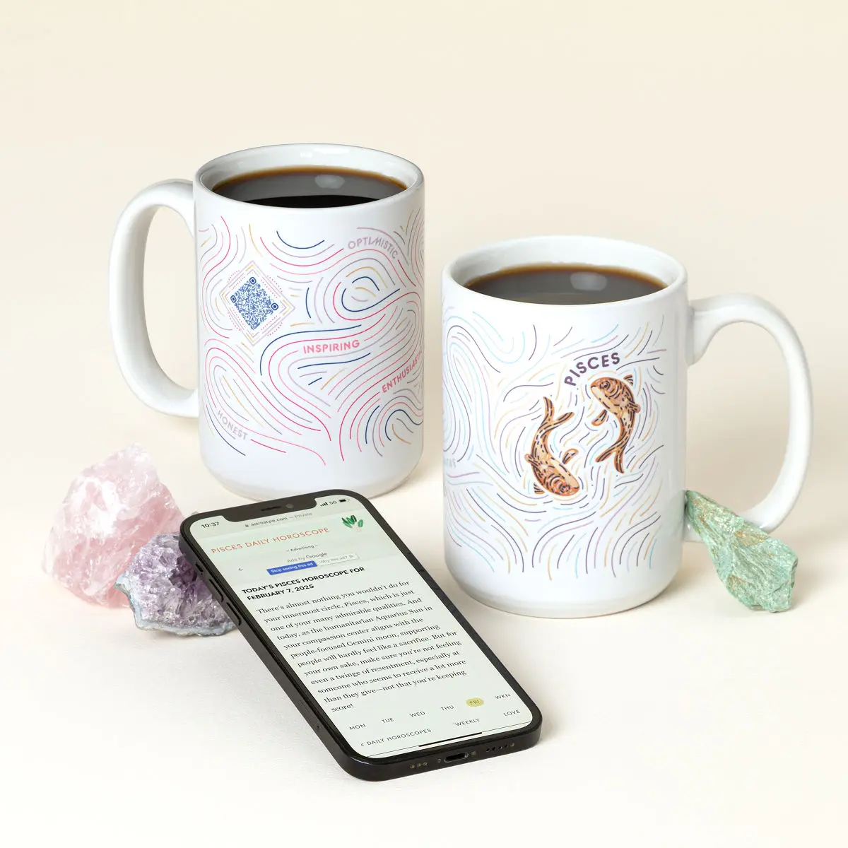 Uncommon Goods Interactive QR Horoscope Mug, Ideal for Virgo, Libra, Aquarius, Pisces, Capricorn Zodiac Enthusiasts