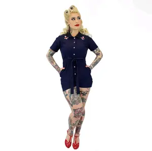 Stretchy Nautical Anchor Navy Romper With Belt