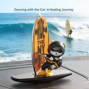 New Car Swing Surfing Bear Ornament, Creative Cartoon Dominant Car Interior Decorative Decoration, Car Desktop Decor, Car Trinkets, Durable Lightweight Design, Advanced Aromatherapy Car Accessory