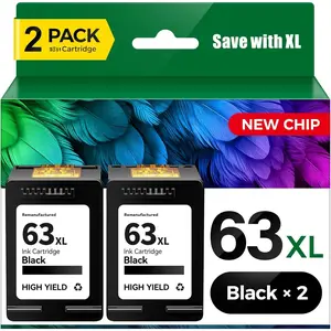 63XL Black High-Yield Ink Cartridges 2-Pack Replacement for  63 63XL Ink Works with  Officejet 4650 3830 3833 5255 5258 5200 4655 4652 5252 Envy 4510 4520 4512 DeskJet 1112 2130 3630 2132 Printer