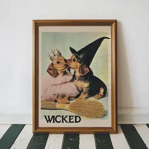 [SALE UP TO 45%] Wicked Dachshund Wall Art, Vintage Aesthetic Dog Wicked Art Print, Musical Poster Wall Art, Dachshund Puppies Gifts (No Framed)