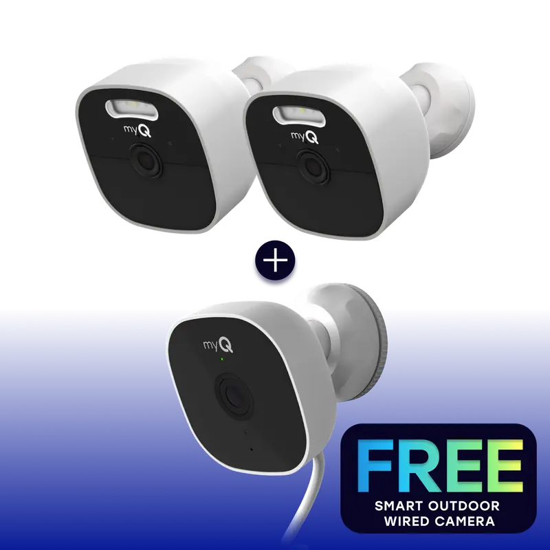 myQ Outdoor Battery Camera 2 Pack + FREE Outdoor Wired Camera