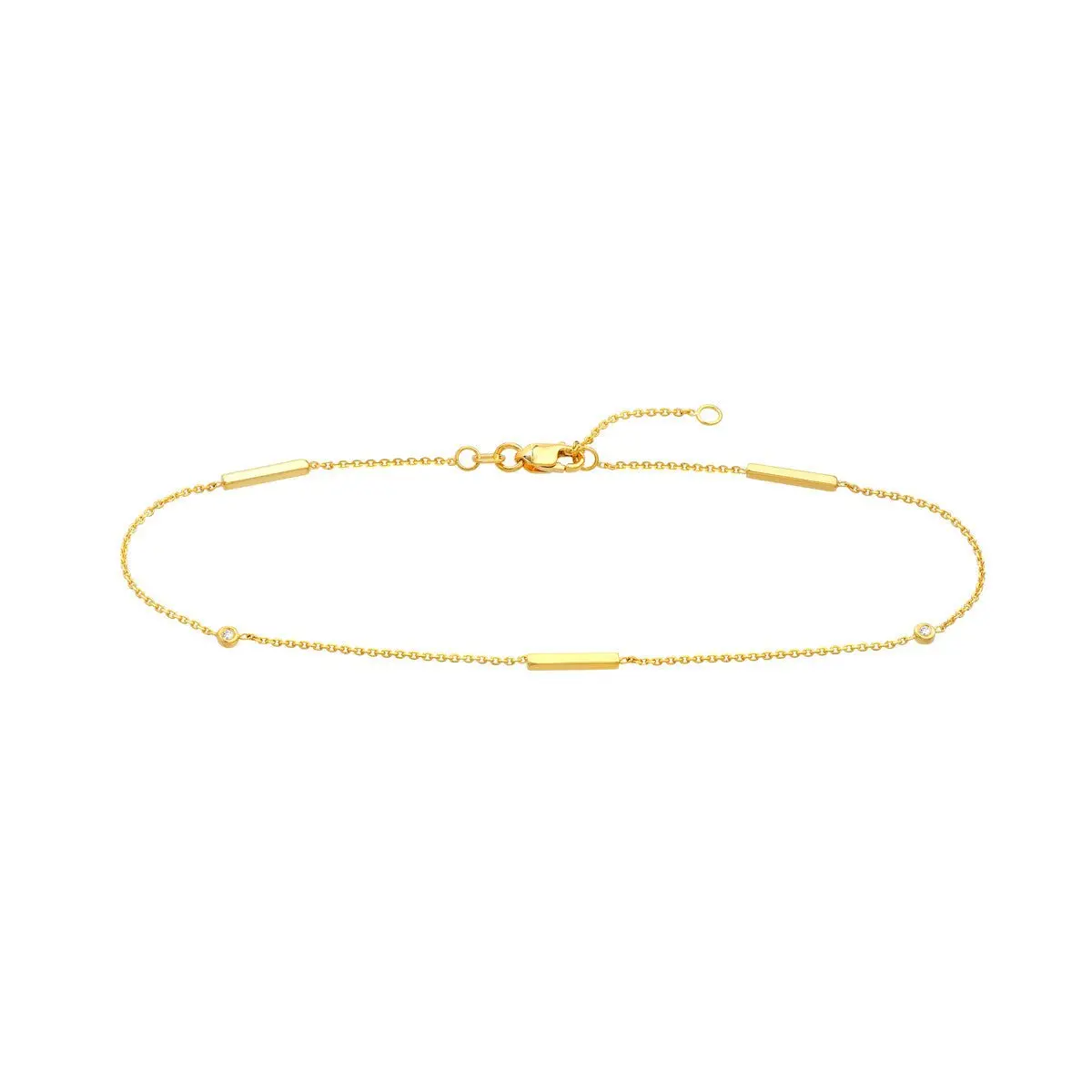14k Yellow Gold 3pt Diamond Bezels and Bars Adjustable Anklet, 10"