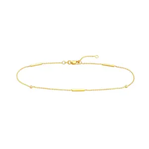 14k Yellow Gold 3pt Diamond Bezels and Bars Adjustable Anklet, 10"