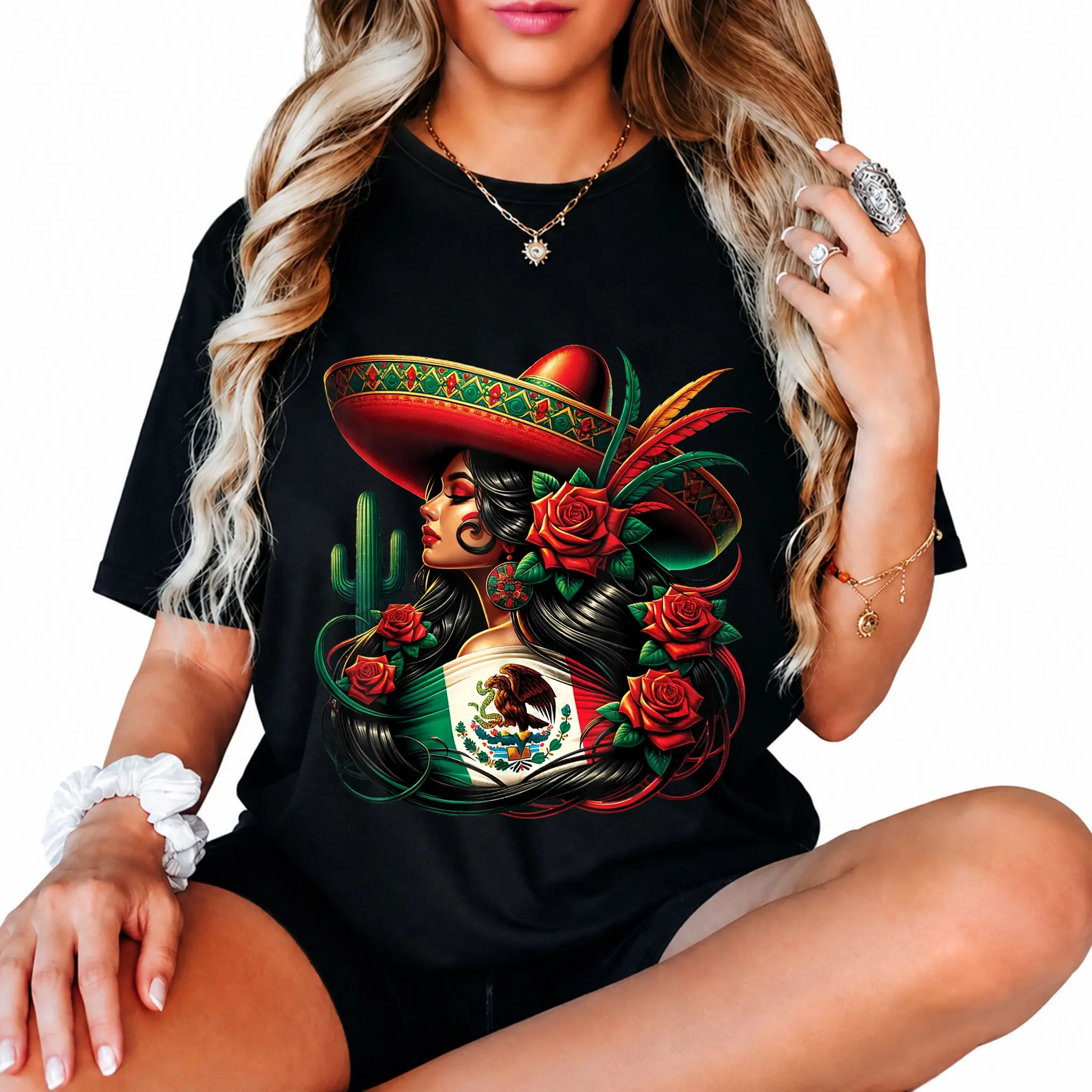 100% Cotton Mexico Flag Mexican Hispanic Siesta Pride Viva Mexico Women T-Shirt