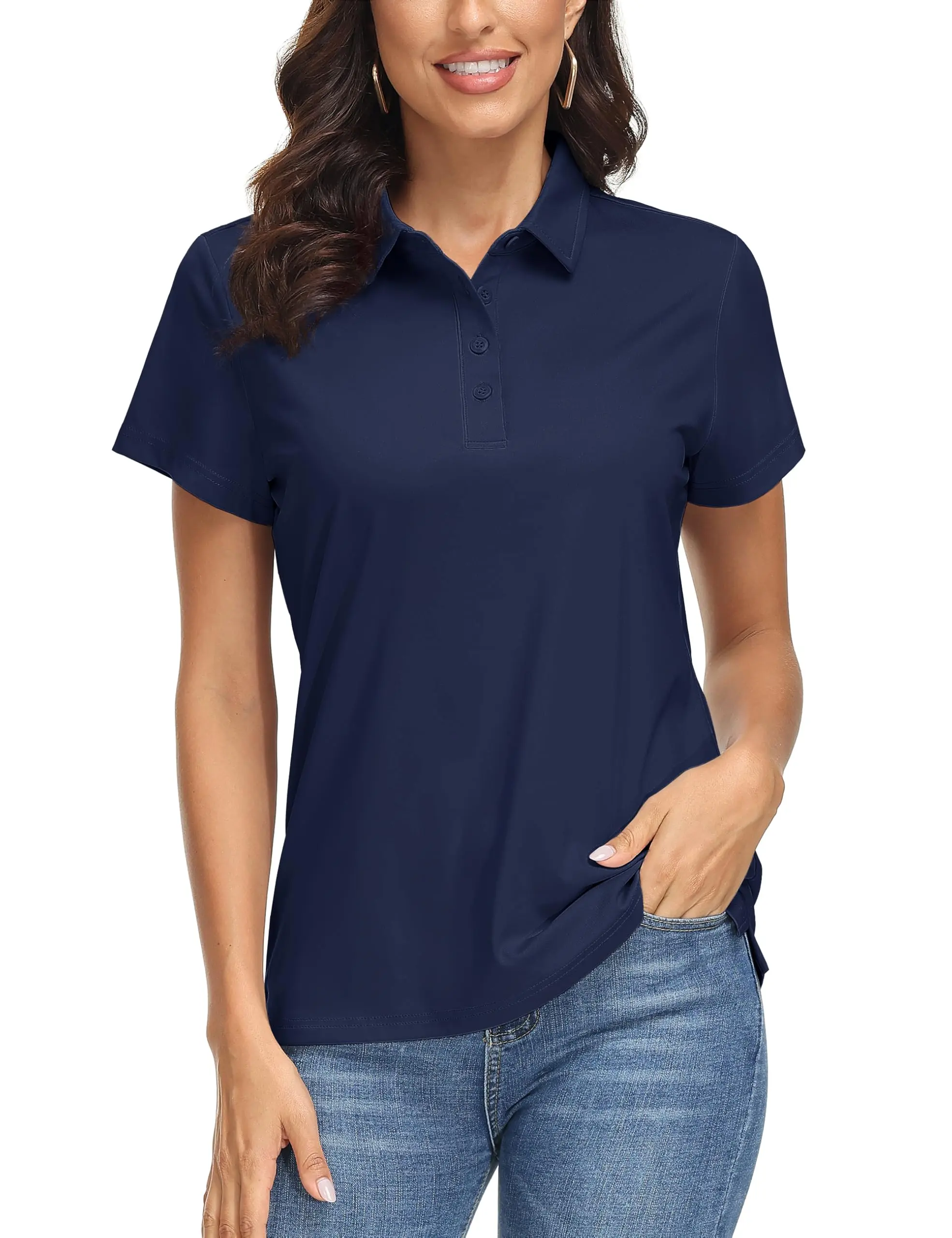 MAGCOMSEN Women's Polo Shirts UPF 50+ Short Sleeve Golf Shirt Quick Dry Sun Protection 4 Buttons Casual Work Collar Top