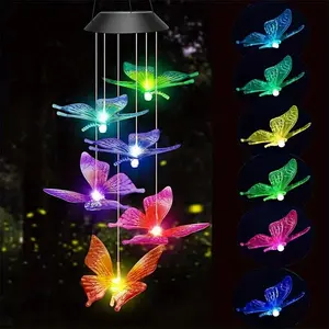 Solar Powered Butterfly Design Wind Chime Light, Solar Wind Chimes, Color Changing Outdoor Light, Garden Atmosphere Lights, Garden Accessories for Terrace & Yard