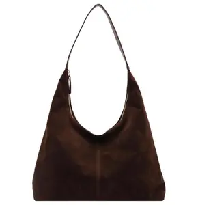 Trendy Suede Crescent Shoulder Bag Women Tote Bag Satchels Crossbody Purse Top-handle Travel Handbag Coffee 15.35" x 3.93" x 9.84"