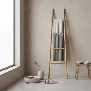 STATRA Sustainable Bamboo Blanket Ladder – 4-Tier Decorative Rack for Towels, Quilts & Throws, Eco-Friendly Home Decor