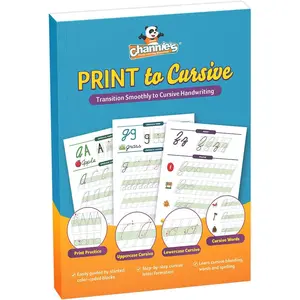 Channie's Print and Cursive Handwriting Workbook, Step-By-Step Uppercase & Lowercase Cursive Tracing Practice for Kids All Ages, Color-Coded, Easy to Follow Worksheets