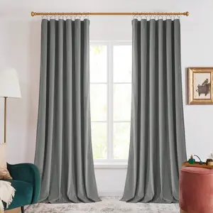 1 pieza de Cortinas de terciopelo de lujo opacas, cortinas térmicas aislantes y de ahorro de energía con bolsillo para barra y trabas traseras para la sala de estar